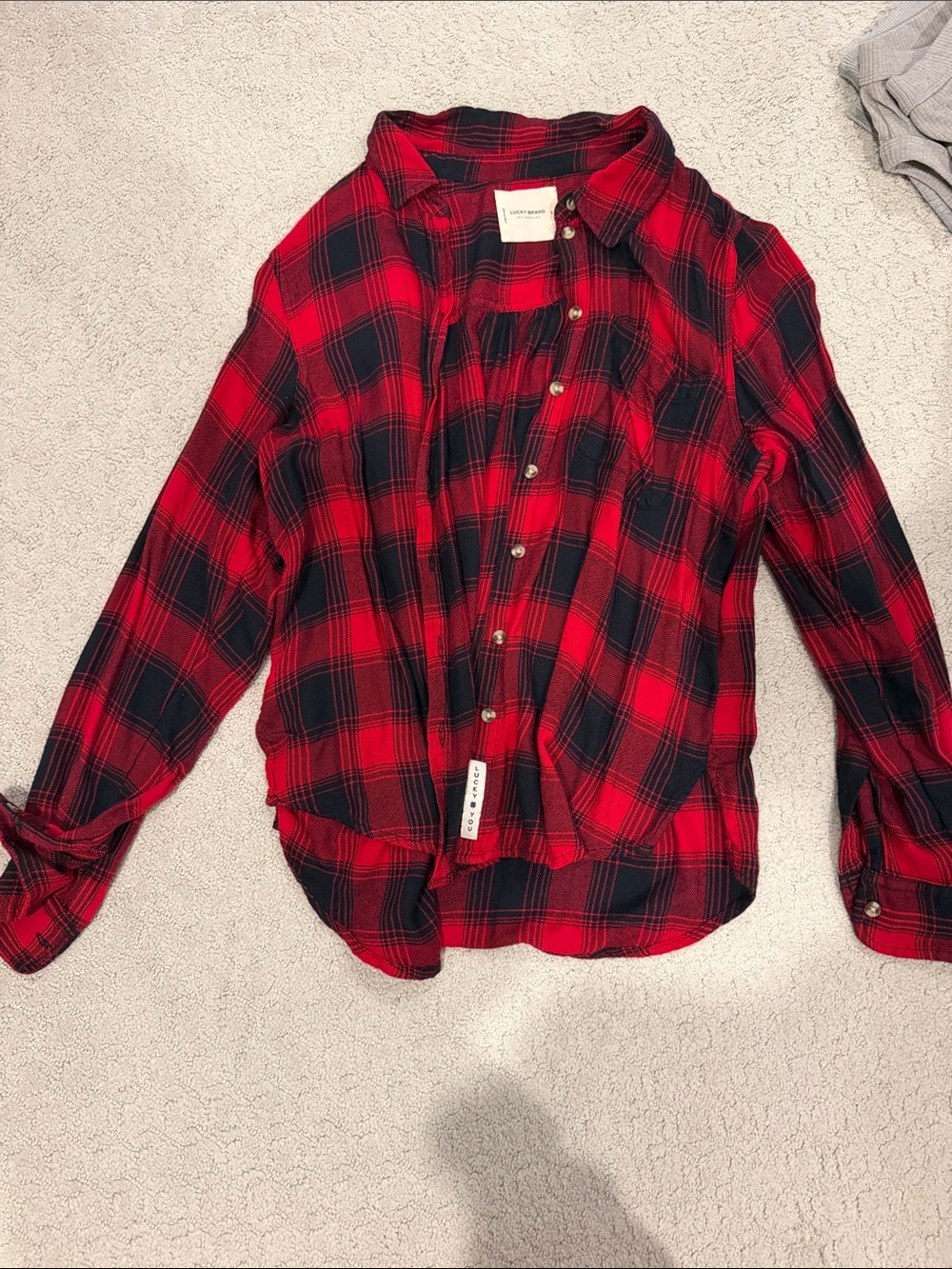 Lucky Brand Small Red & Black Plaid Button-Up Shirt